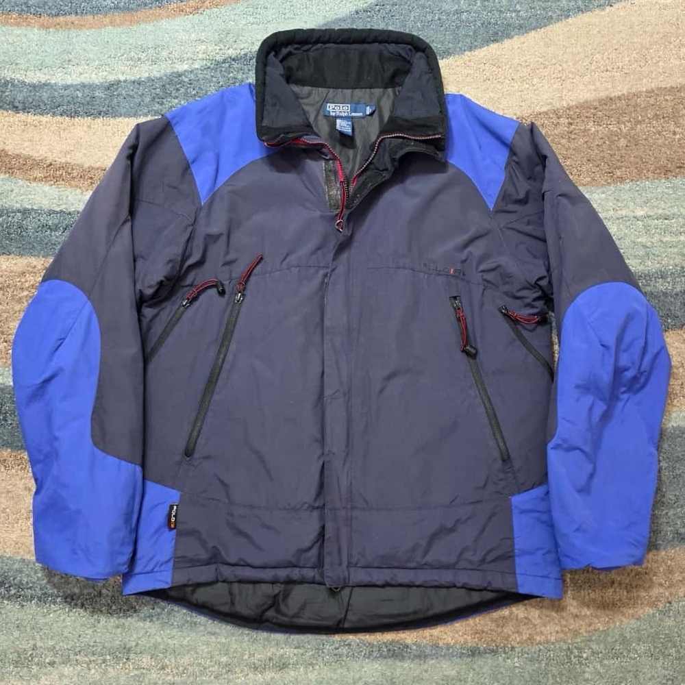 Vintage Polo Ralph Lauren Ski Jacket Mens Large Blue Insulated Coat Nylon Shell